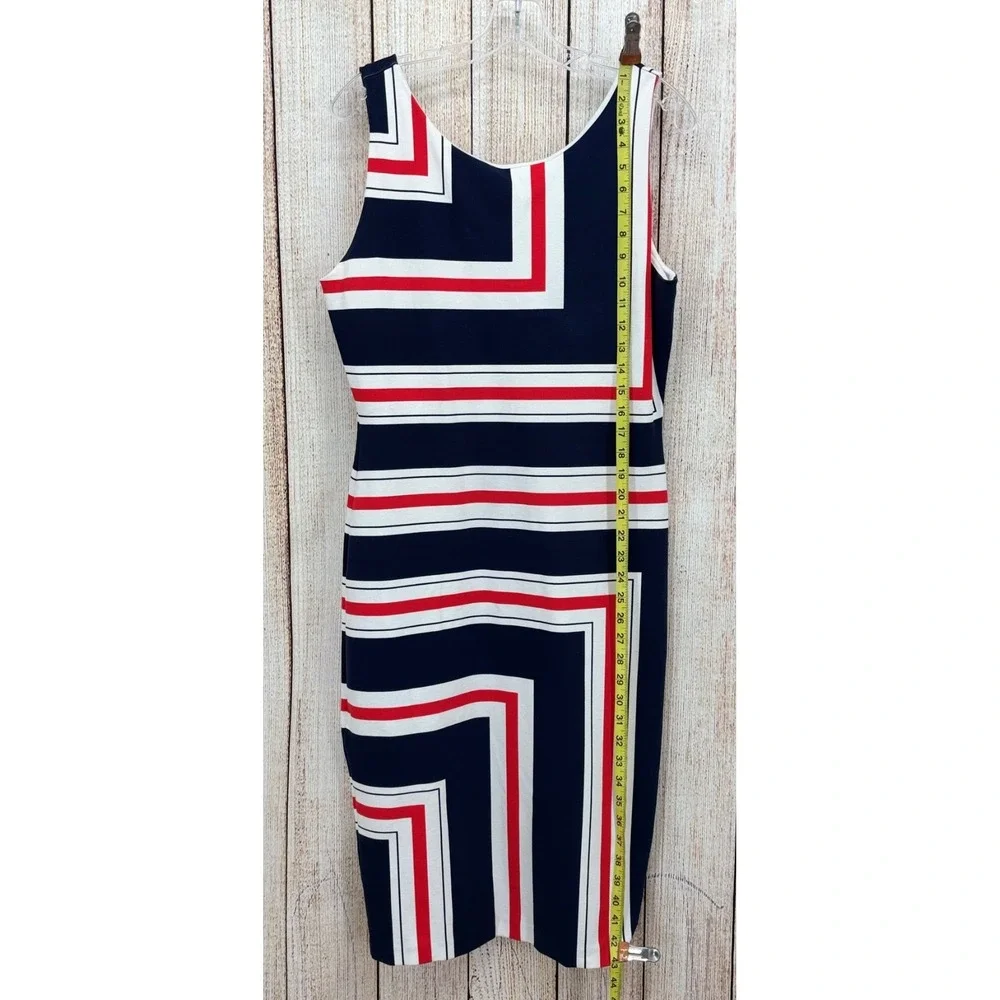Daniel Cremieux Ella Harvest Moon Sheath Dress Size Large‎ Navy Cherry Geometric